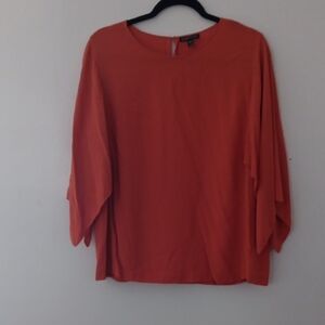 Eileen Fisher 100% Silk Texture Cape Sleeve Blouse